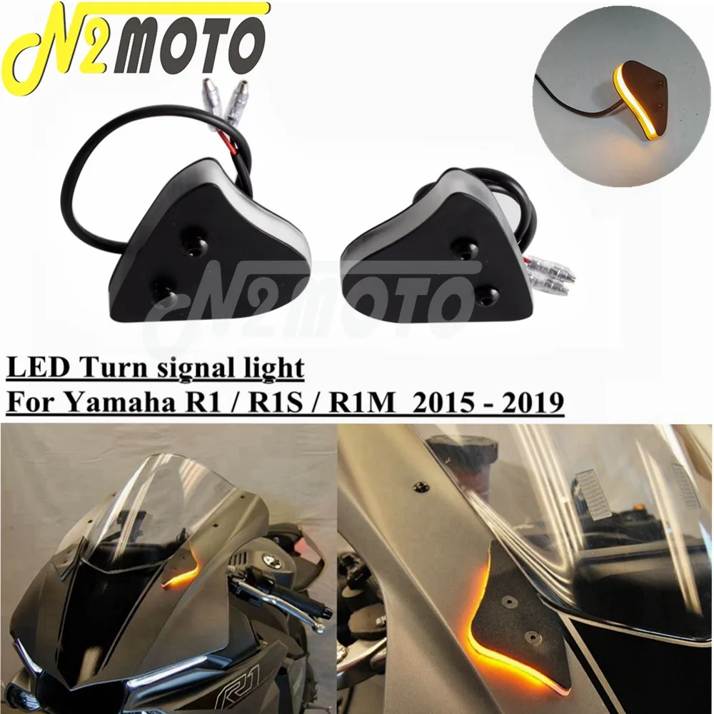 

Motorcycle Mirror Block Off LED Windshield Turn Signals Light For Yamaha YZF R1 R1S R1M 2015 2016 2017 2018-19 Indicator Blinker