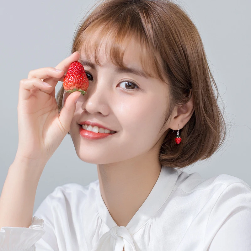 Modian Bright Crystal Strawberry Drop Earrings Charm Trendy Real 925 Sterling Silver Korean Dangle Earrings For Women Jewelry
