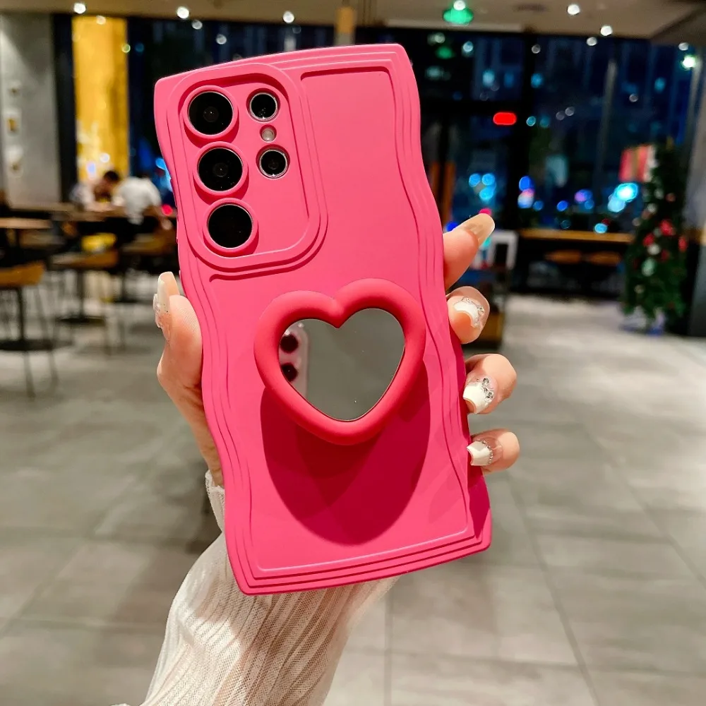 Fashion 3D Love Heart Mirror Stand Case For Samsung A55 A35 A05 A25 A15 A53 A54 A52 A32 A34 A23 A24 A51 A71 Soft Silicone Case