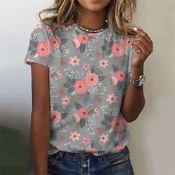 New Fashion Women's T-shirt With Flowers Graphic 3D Printed Short Sleeve Summer Oversized T-shirt Tops Youthful Woman Clothing