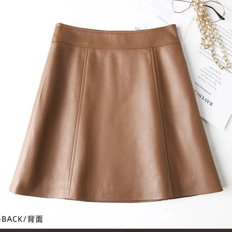 البساطة مكتب سيدة الخريف الشتاء المرأة الصلبة سستة الكورية موضة عالية الخصر قصيرة ضئيلة ألف خط بولي Leather الجلود الورك تنّورة ملفوفة