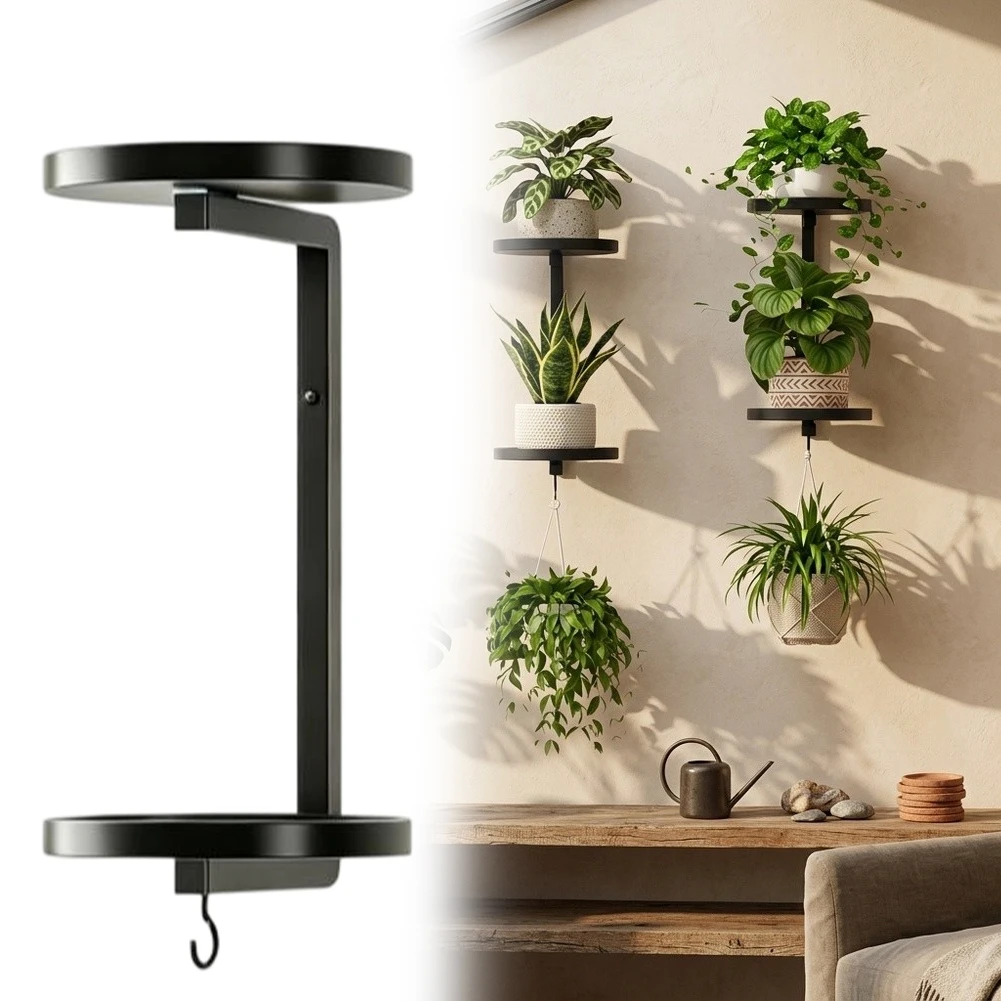 Indoor Wall Plant Rack with Horizontal Tray and Vertical Hanging Points for Coordinated Flowerpot Grouping and Visual Appeal