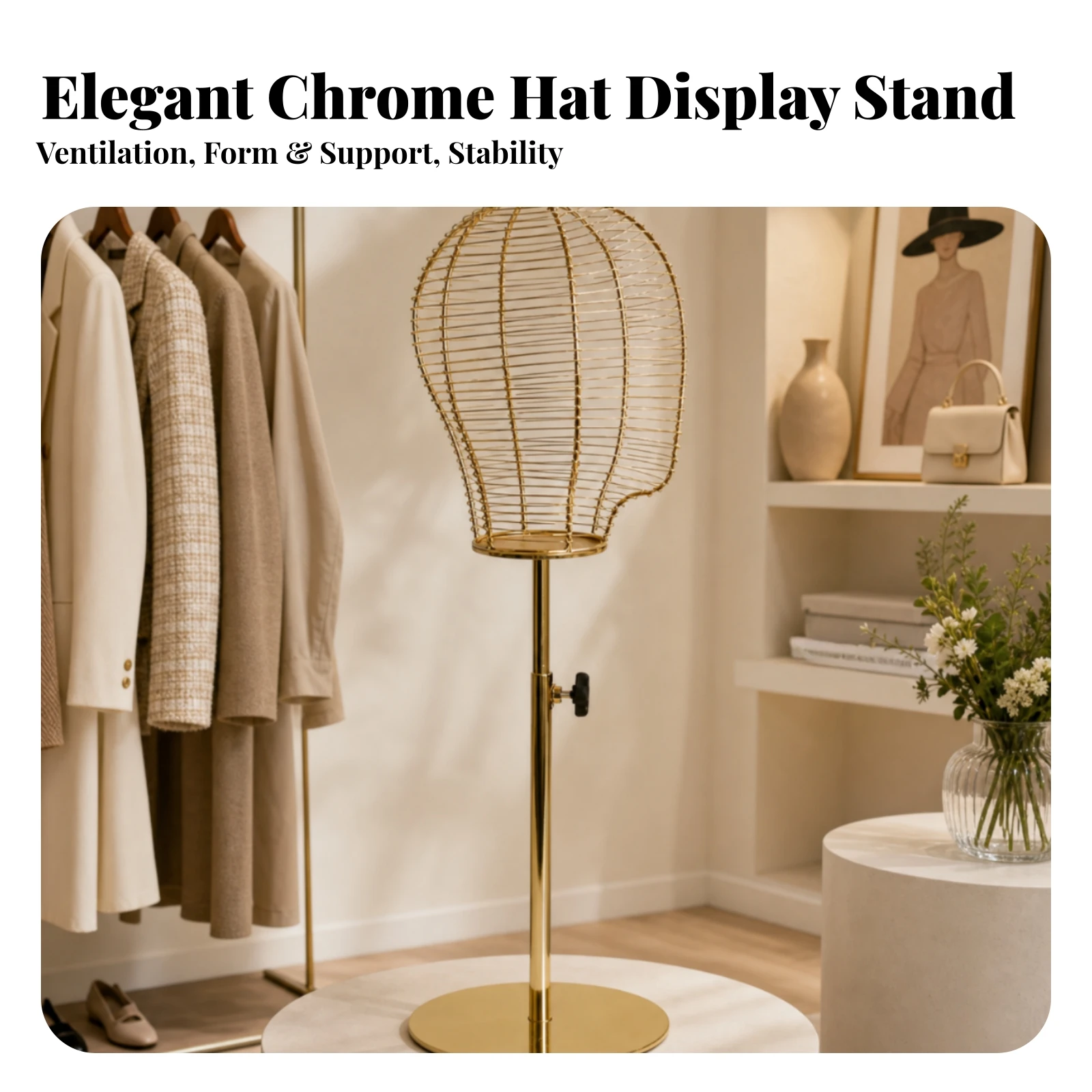 Hat Stand with Weighted Base Freestanding Manikin Head Block with Metal Base for Boutique Owners, Boutiques, Studios
