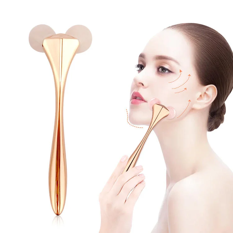 3D Roller Rose Quartz Jade Roller, Facial Massage Scraping Beauty Tool