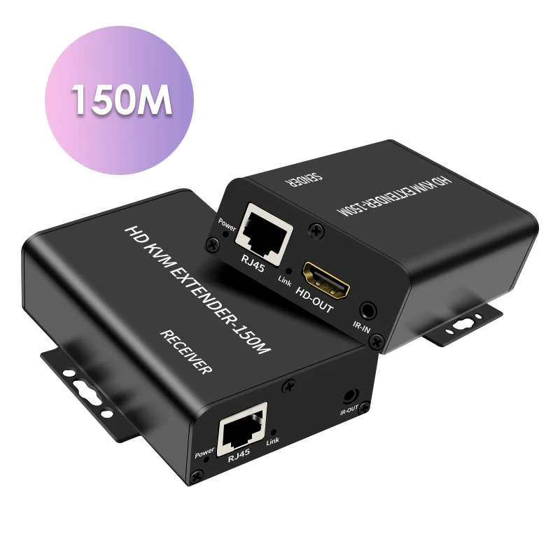 1 Pair 150M Video Extension Adapter HDMI-compatible KVM Loop Out USB-A Keyboard Mouse Metal RJ45 Lan Ethernet Extender TX RX