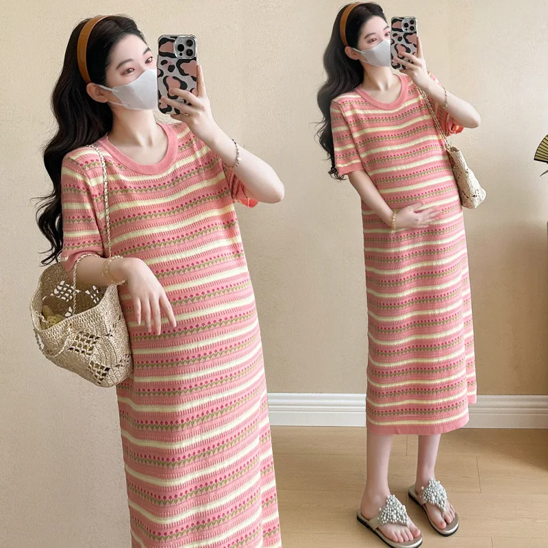 2026 New Summer Knit Maternity Dress, Stylish Loose Design Dress, Elegant & Youthful Outfit For Pregnant Women