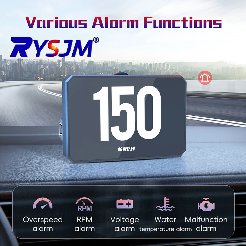 P16 HUD Obd2 Display On-board Computer Head up Display Fuel Consumption Water Temp Voltage Press Slope Meter With Alarm