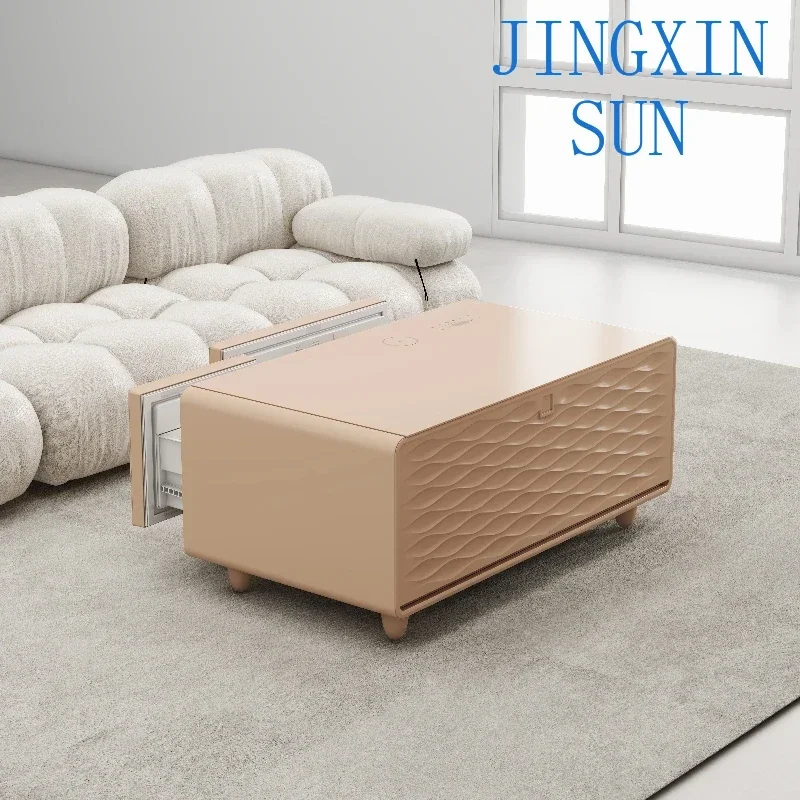 -Luxury Colored Home Living Room Tempered Glass Table Wireless Charging Touch Screen Smart Coffee Table Refrigerator