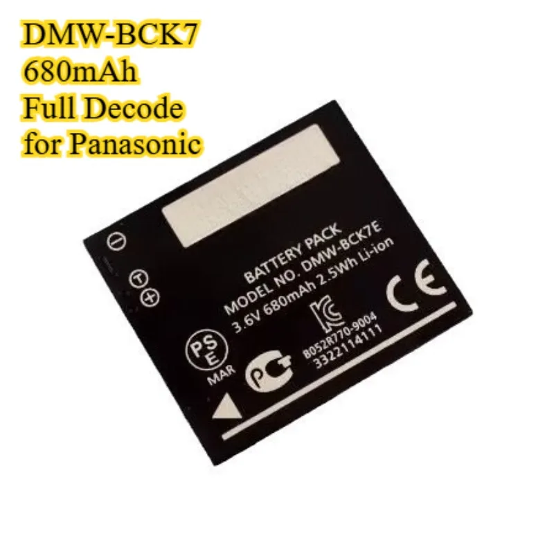 DMW-BCK7 Battery 680mAh Full Decode for Panasonic DMC-FX78 FH2 FH1 FH3 FH5 FS35 FS37 FS45 FS40 FS42 FS62 Digital Camera
