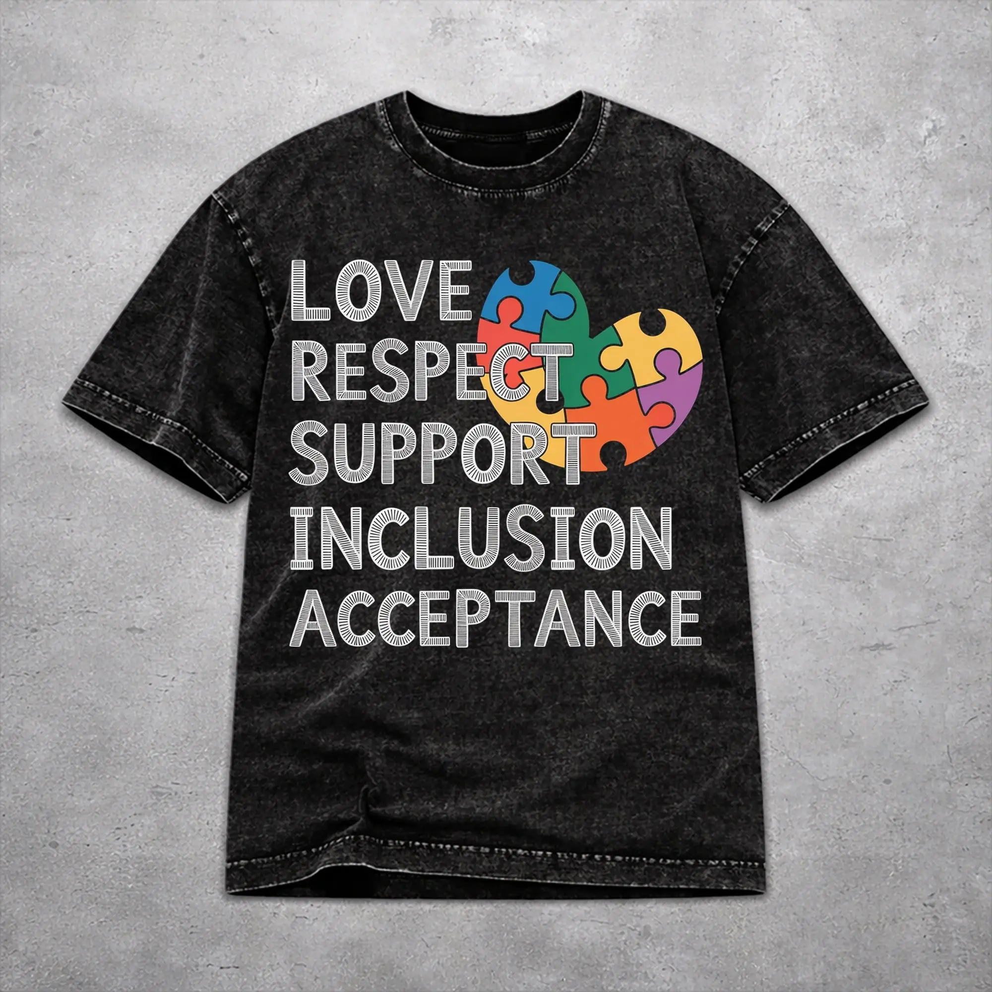 Autism Awareness Respect Love Support  T Shirt Vintage Washed Style For Men Women 100% Cotton T-Shirts Tee Clothes