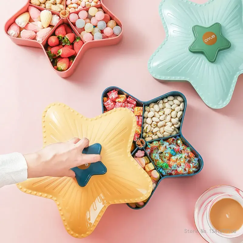 Fruit compartment with lid candy box plastic large capacity creative holiday dried fruit plate home living room melonfruit plate