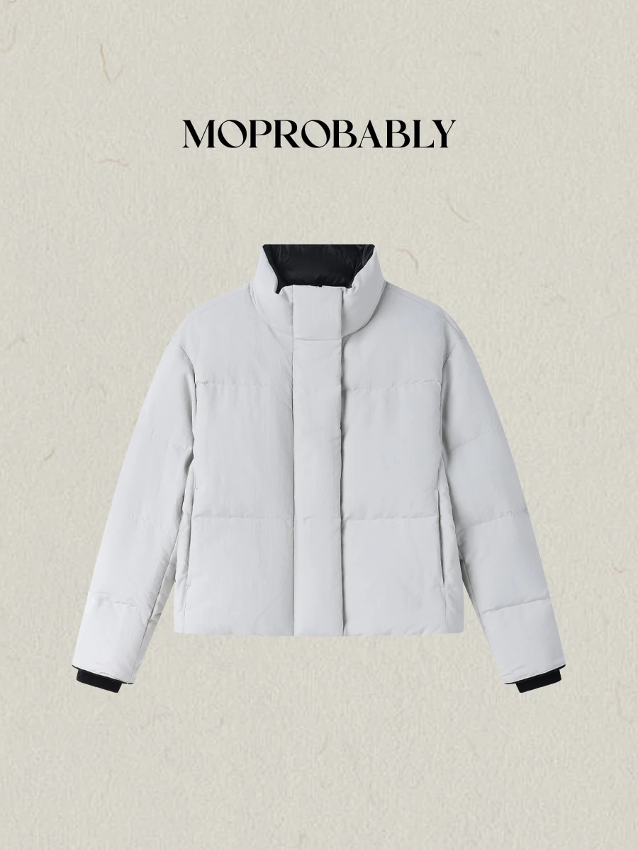 

Moprobably 95 White Goose down Stand Collar Jaet Faionable Versatile Winter Warm Outerwear Simple Sle Long Sve Zipper