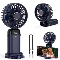 Portable USB Handheld Mini Fan Foldable Neck Hanging Fans 5 Speed USB Rechargeable Fan with Phone Stand and Display Screen