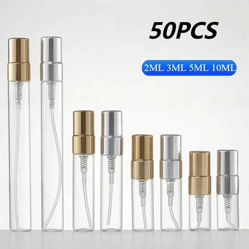 50 個 3 ミリリットル 5 ミリリットル 10 ミリリットルゴールドミニ空の化粧品ボトル香水ガラスボトルサンプル薄型ガラスバイアル卸売詰め替え卸売