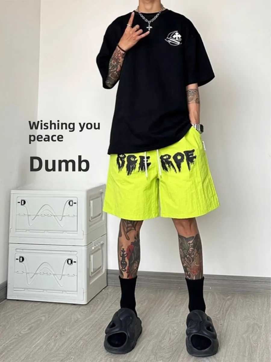 

Мужские летние модные свободные брюки-капри больших размеров для пляжа, дышащие, из микроэластичной ткани, для подростков, спортивные штаны