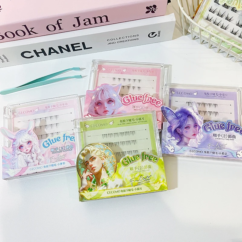 GECOMO Ciglia finte inferiori senza colla da 6-7 mm Ciglia autoadesive leggere dall'aspetto naturale facili da indossare per principianti