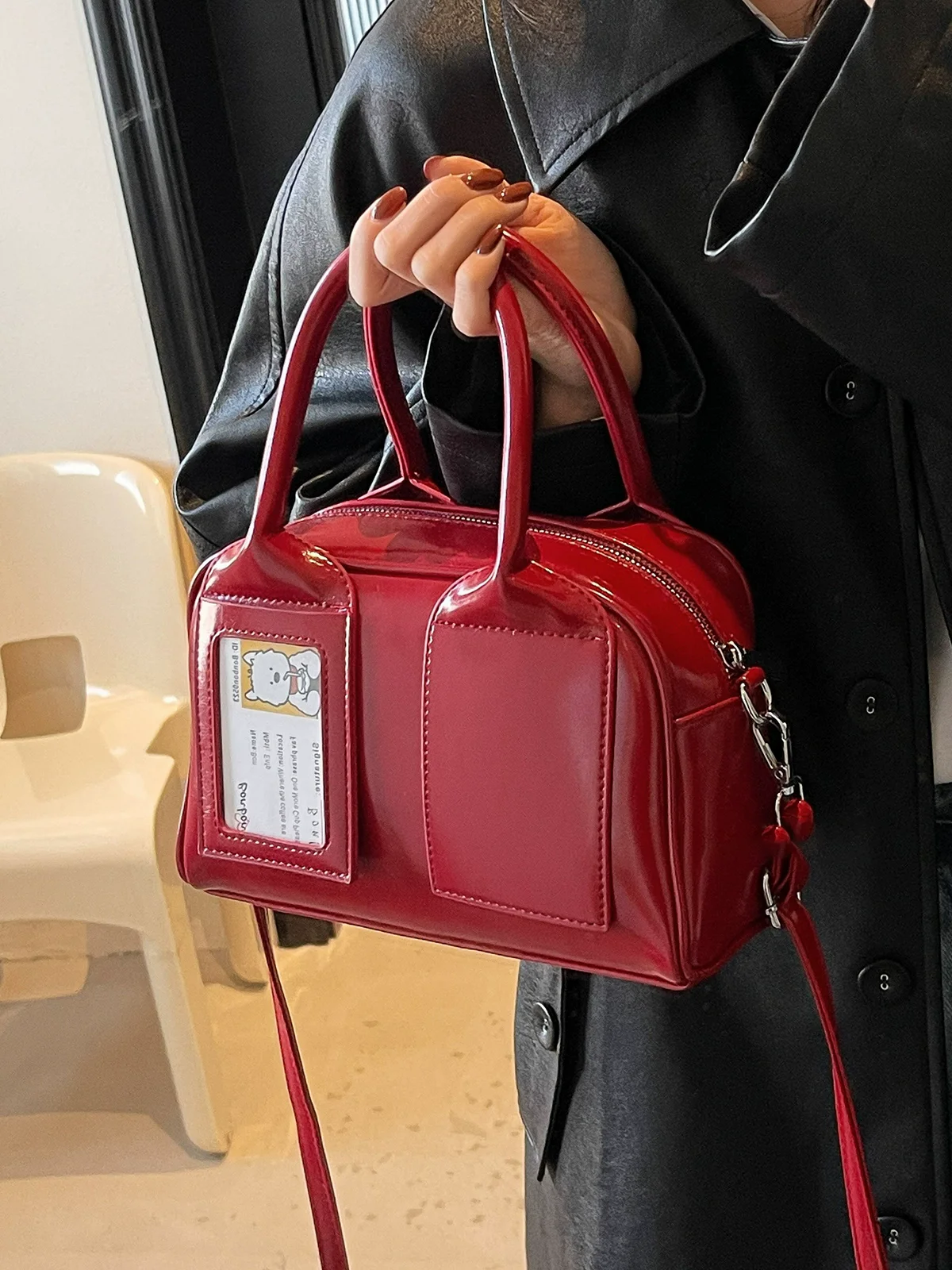 Red Bags Women's Boston Bag Super PU Leather Cards Pocket Luxury Designer Handbag Female Shoulder Underarm Bag Tote Purse Winter