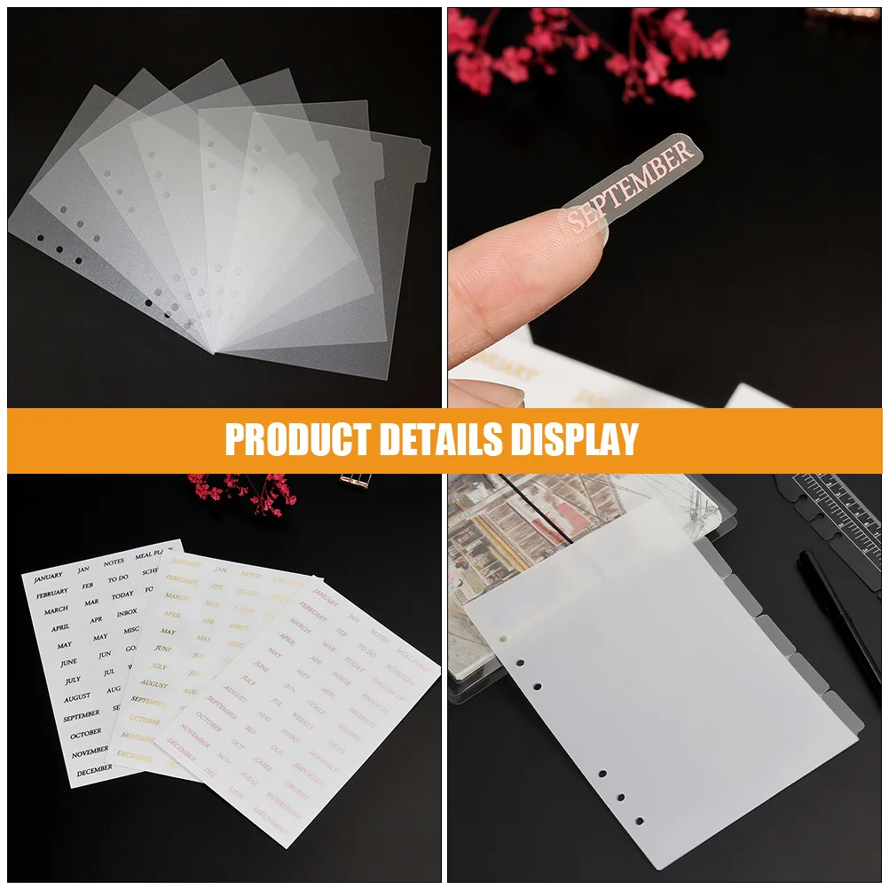 A5 Binder Dividers with Monthly Stickers 6 Holes Round Ring View Index Tabs for Notebook Organizer Planning