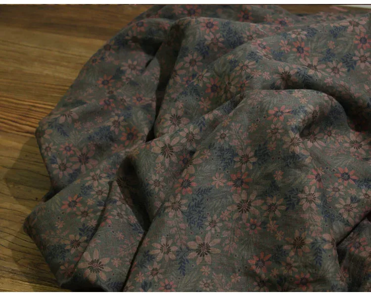 

1yard Fashion unique cheongsam dress robe shirt fabrics for clothing Small flower print sewing washed pure flax fabric