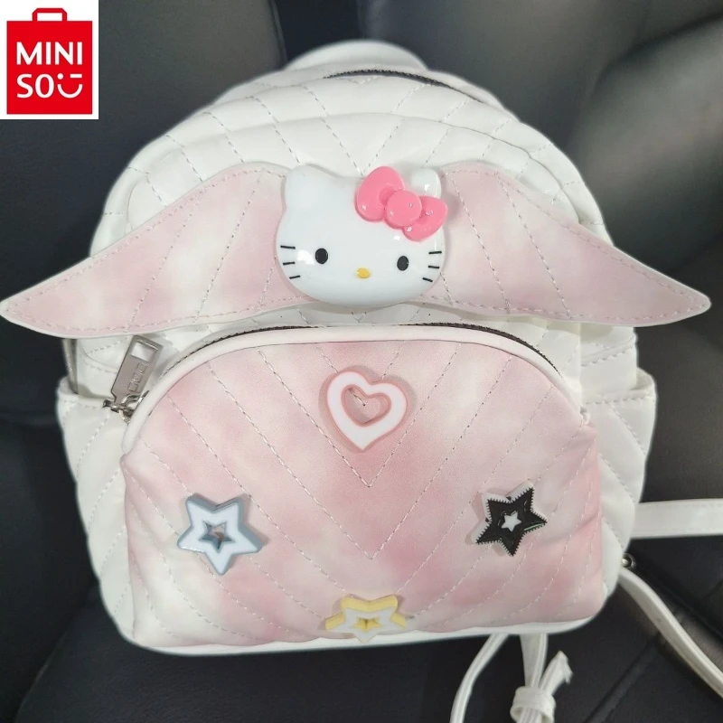 MINISO Hello Kitty Cute Cartoon Kids Backpack New Versatile Pink Girly Heart Waterproof Student Backpack