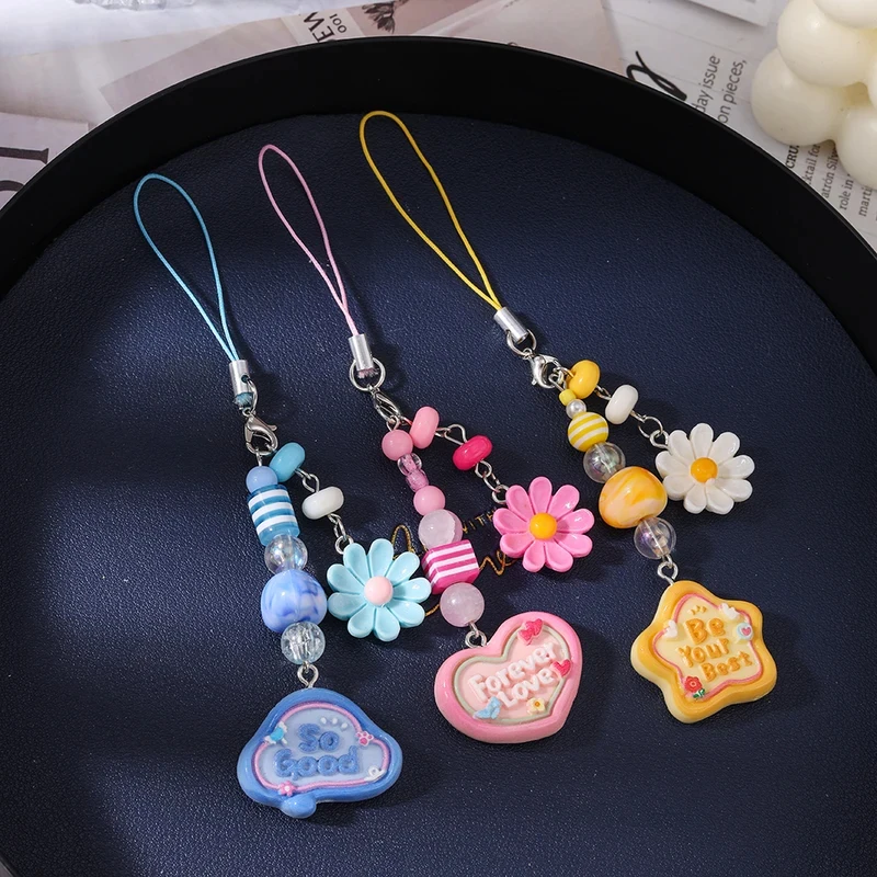 

Sweet Lovely Star Hearts Cloud Flower Phone Charms Chain Hanging Phone Strap Handmade Mobile Lanyard Earphone CaseKeychain