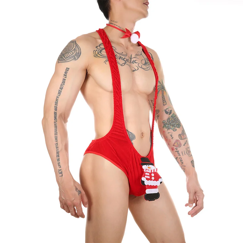 الرجال عيد الميلاد لعب الأدوار كروسدريس زي كرنفال لعبة موحدة مثير الذكور خادم بذلة سانتا بذلة ربطة القوس فيونكة مجانية #3