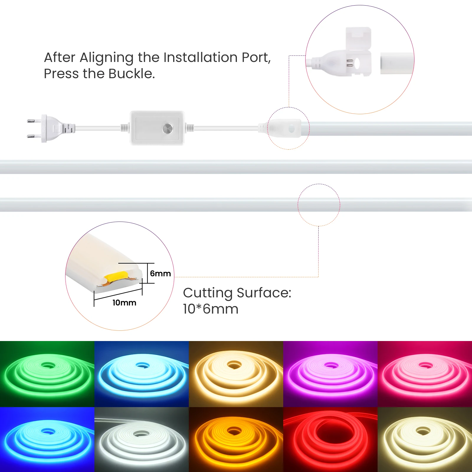 AC 220V 230V COB 네온 스트립 LED 조명 조광기 포함 EU/UK 플러그 방수 288LED/M 유연한 LED 스트립 조명 다색 1M-25M