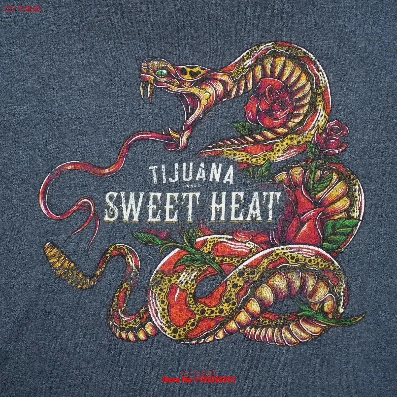 Tijuana Sweet Heat Tequila Rattlesnake Roses Logo T Shirt Mens XL Blue Gray vintage Washed Stretched Versatile Comfortable