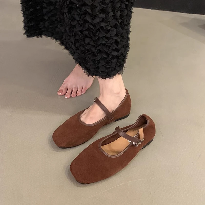 SUOJIALUN-zapatos planos de punta redonda para mujer, calzado informal, Mary Jane, suela suave, para exteriores, Otoño, 2024