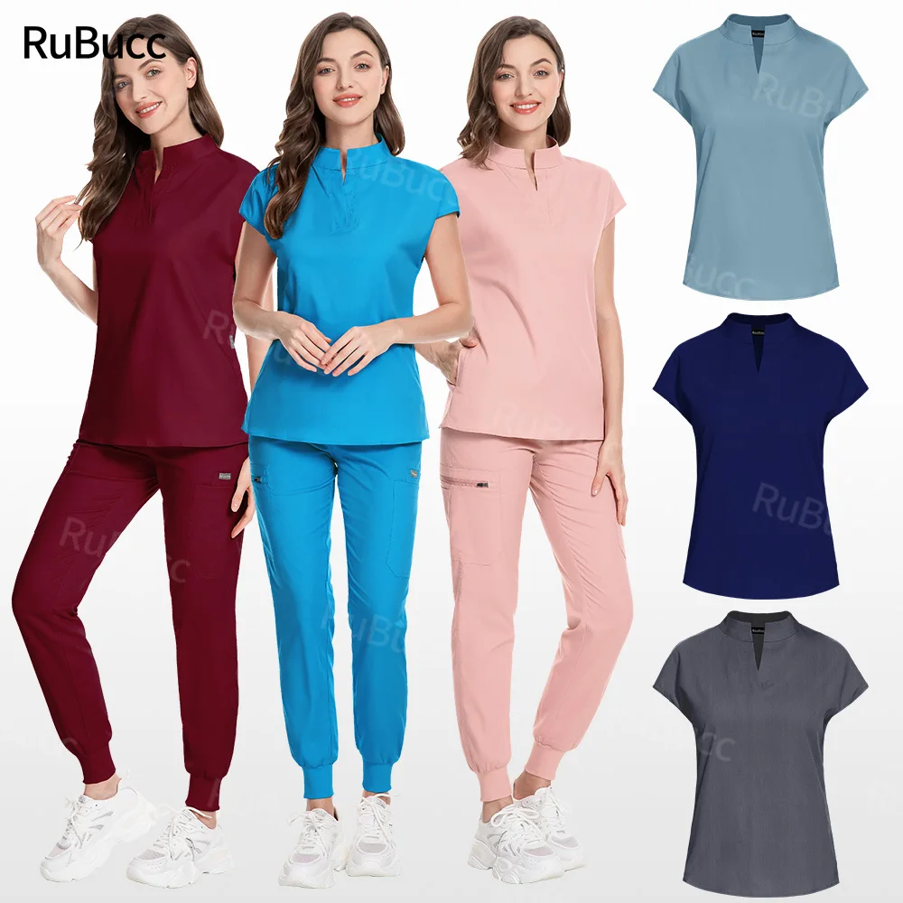 

Unisex Medical Doctor Work Clothes V-Neck Scrubs Tops Pants Suit Hospital Doctor Surgical Suit Clothes High Quality Spa Uniforms