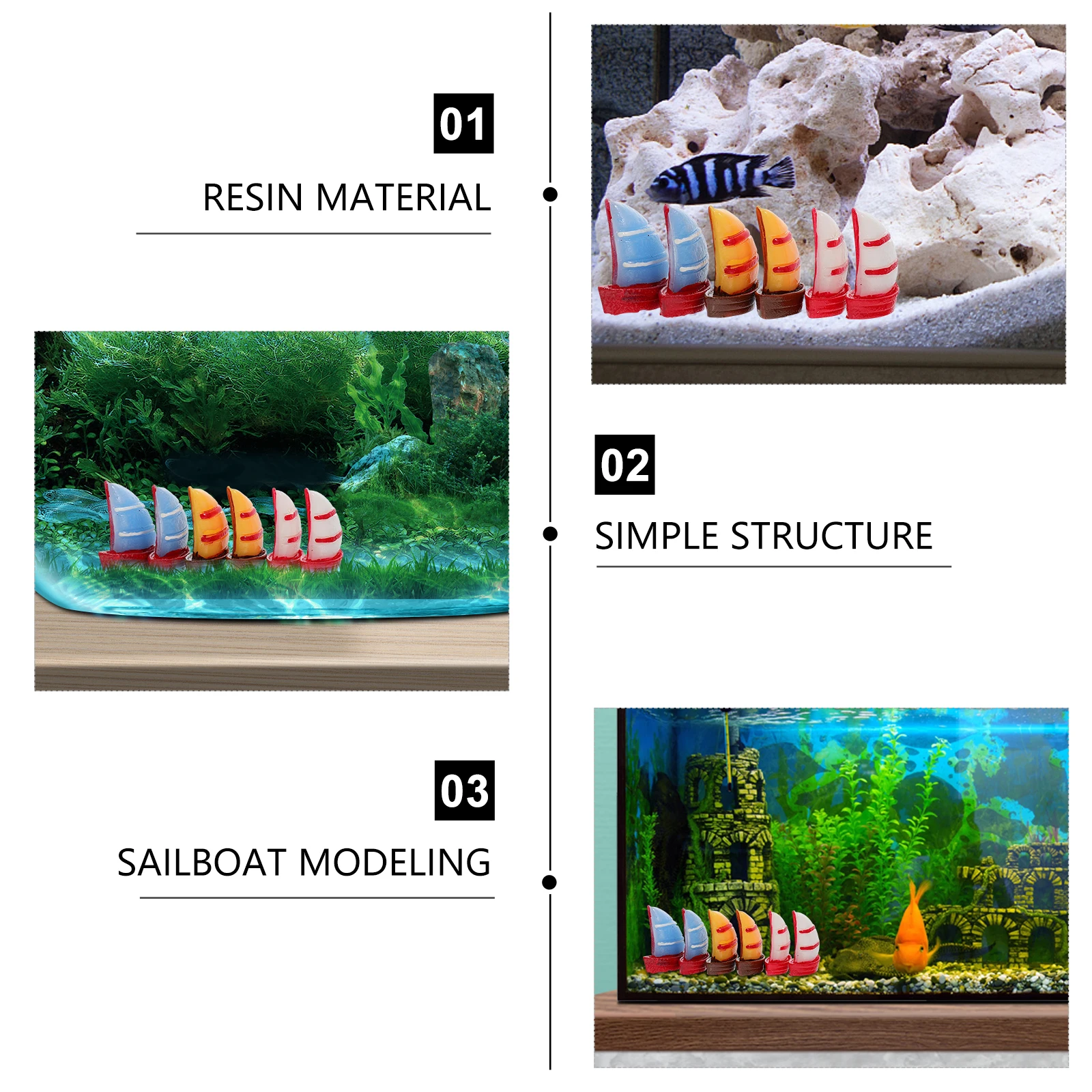 

15 Pcs Resin Sailboat naments Mini Scene Decorations White Yellow Blue Sailboats for Fish Tank Plant Pot Home Decor Art Crafts