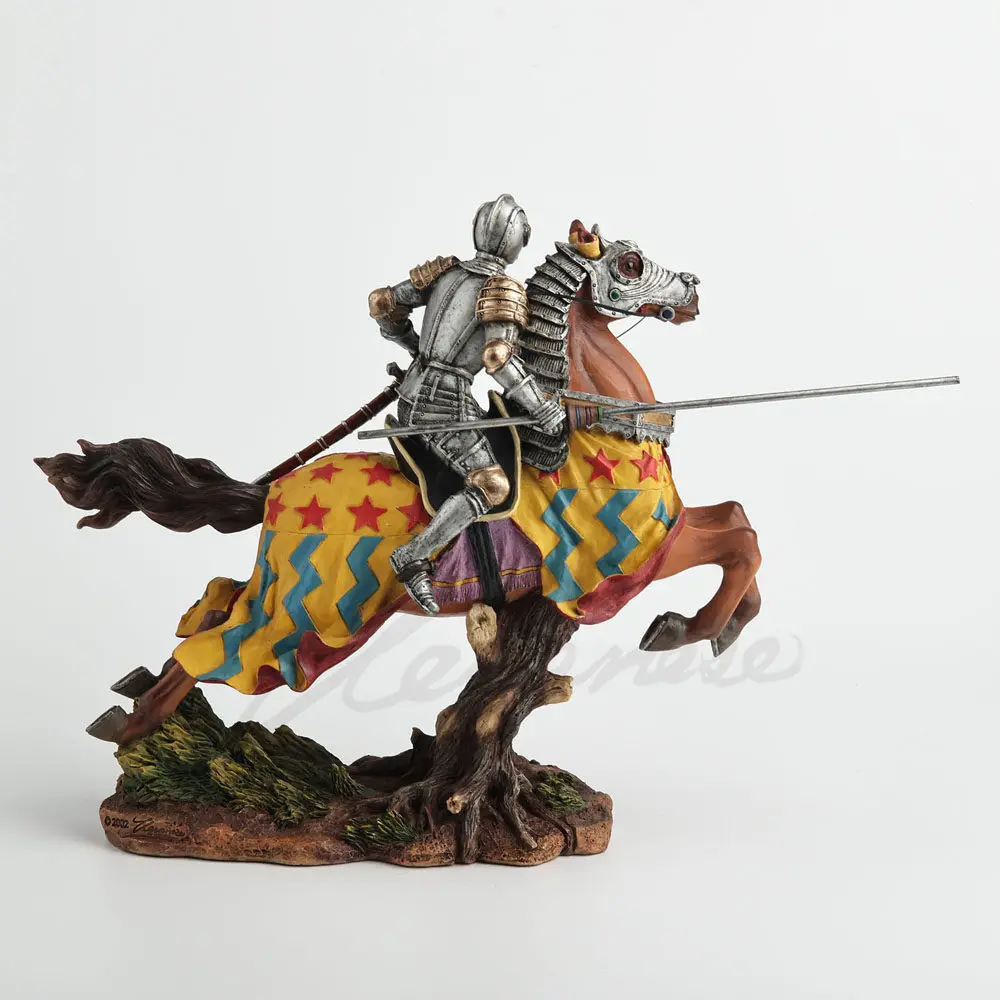 Medieval Knight on Horseback Resin Figurine Warrior Jousting Statue Home Decor Collectible Art Ornament Retro Castle Style Craft