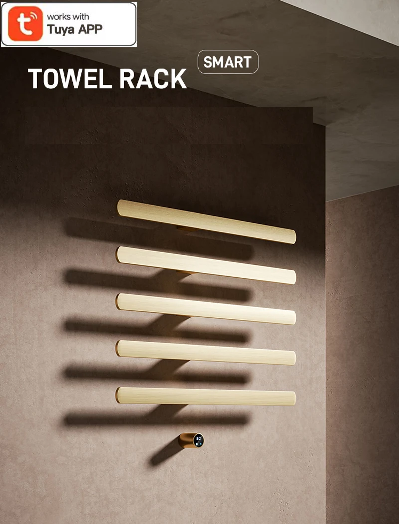 

Вешалка для полотенец с матовым золотом, интеллектуальная электрическая вешалка для полотенец 3/4/5 баров, работает с приложением Tuya для ванной комнаты, новая коллекция 2025 года