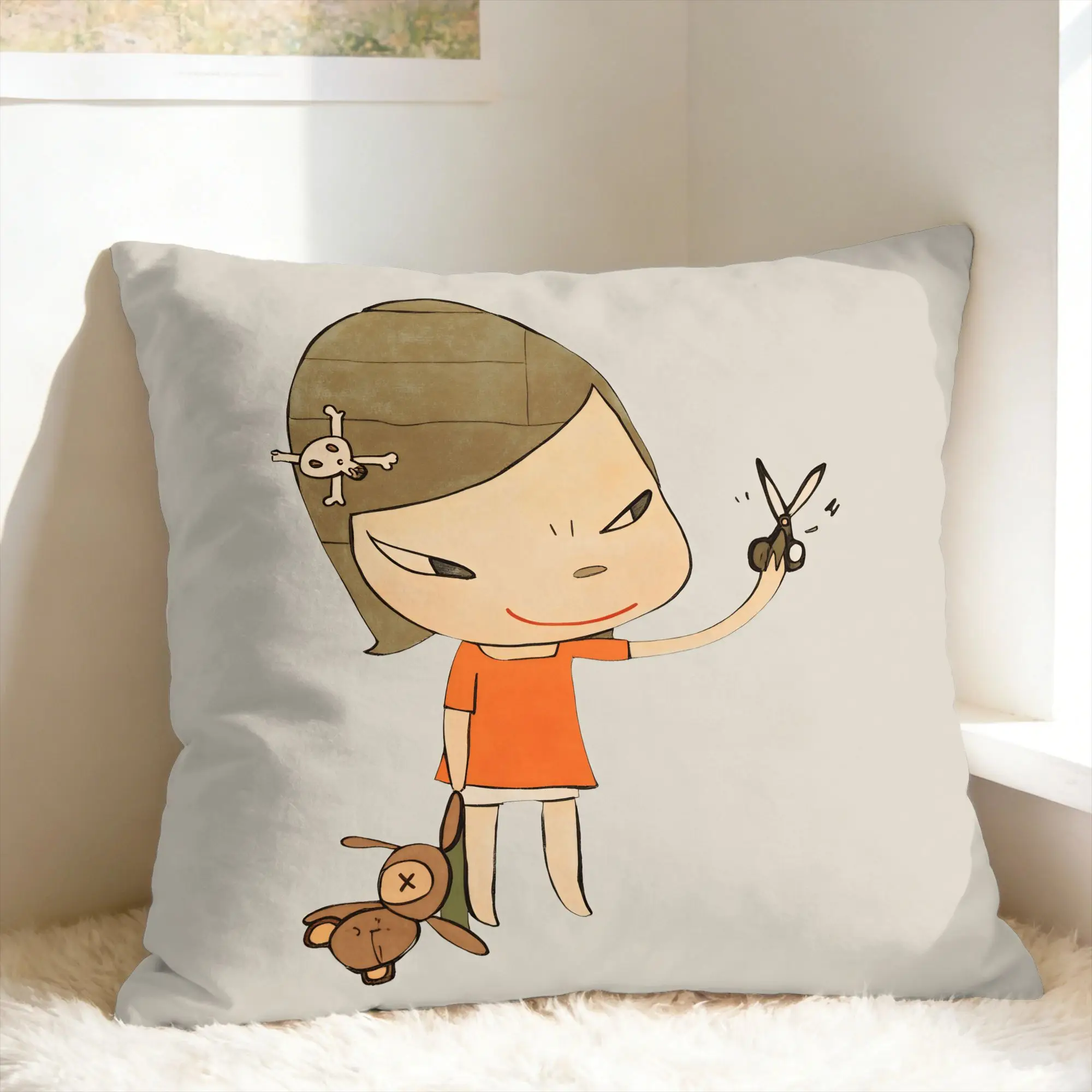 Y-Yoshitomo Nara Pillowcases  Funny Pillow Case For Living Room Bed Chair Square Pillow Cover