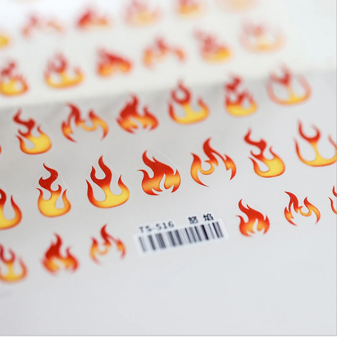 Nail sticker Flame Fire Torch Light 12 Style High Quality 3D Engraved Nail Stickers Art Decorations Nail Decals Design Korea