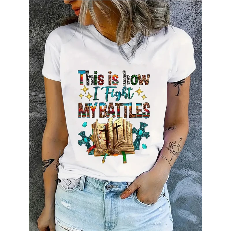 Camiseta con estampado This Is How I Fight My Battles, camiseta de campo para mujer, camiseta de manga corta con cuello redondo, camisetas blancas con gráfico de verano Y2k