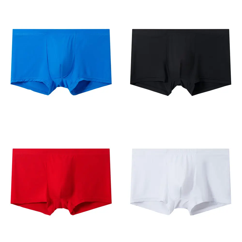 4pcs Jockmial Boxers Man Ice Silk Seamless Mens Underwear Sexy Low Waist Solid Color Male Pants Very Hot Lingerie Stores
