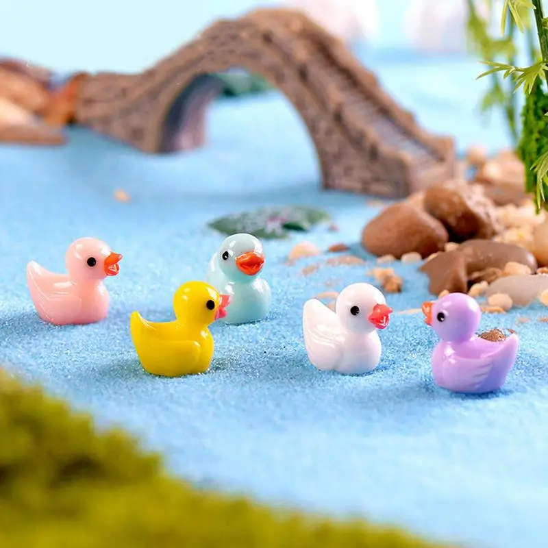 Mini patos de piezas con forma realista, adorno Multicolor pequeño, paisaje de jardín en miniatura, acuario, casa de muñecas, 100