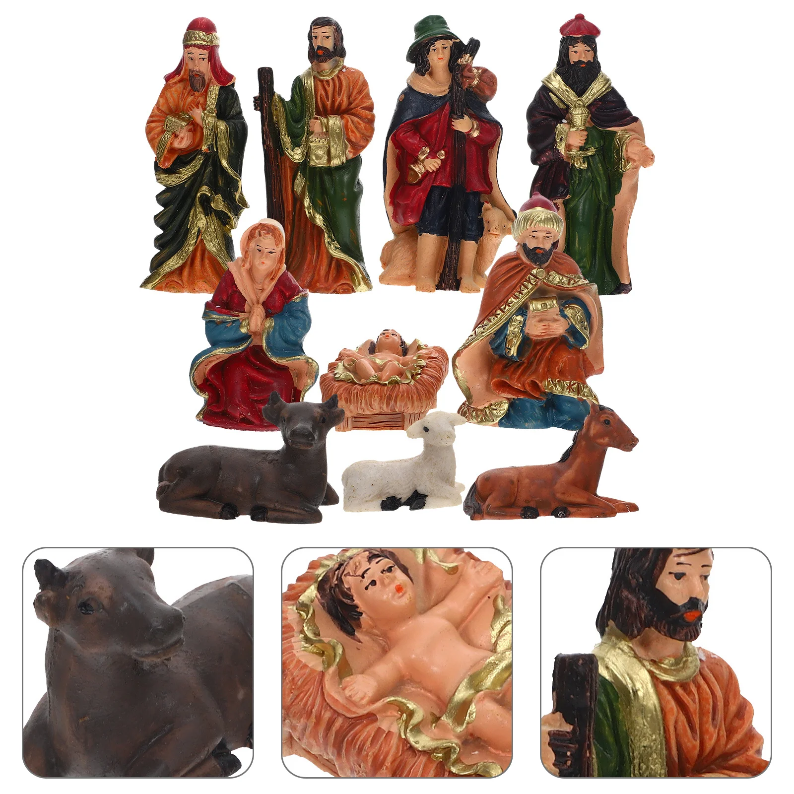 

Christmas Decoration Nativity Ornaments Miniature Scene Resin Figurines Crib Figures Delicate