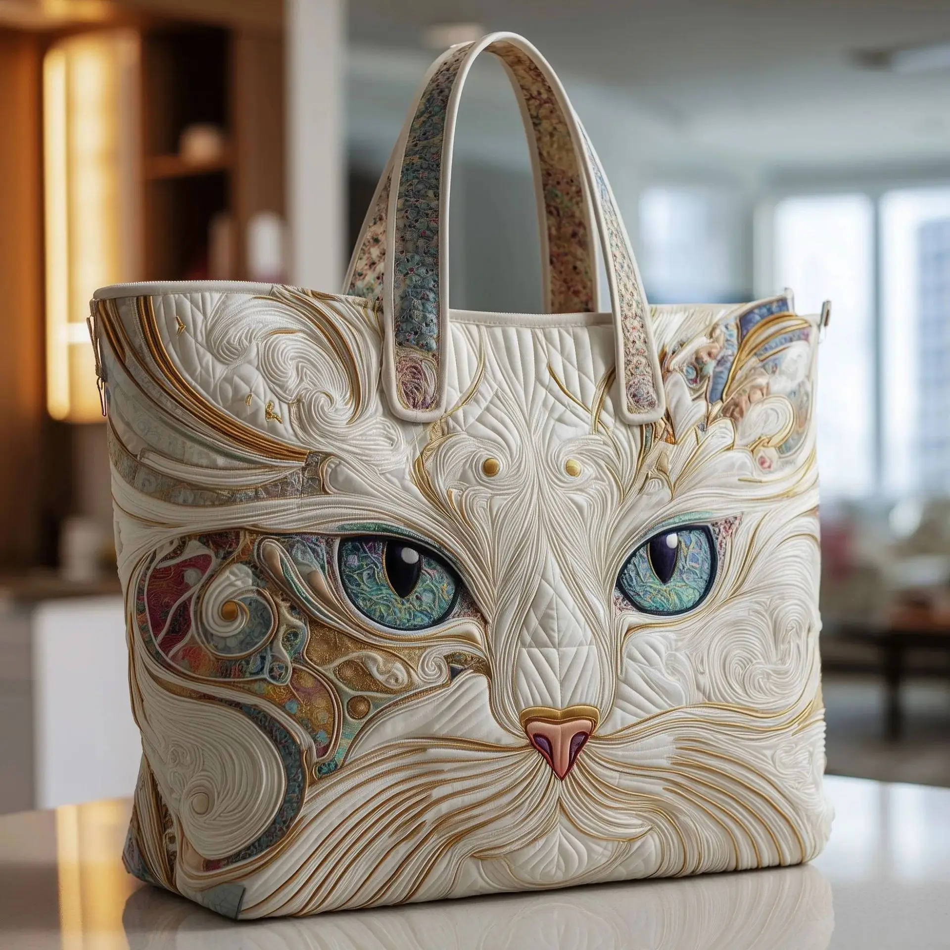 

Artistic Cat Eyes Print Quilted Tote Daily Shoulder Bag Women's Vintage Handbag For Shopping 2026 New Bags