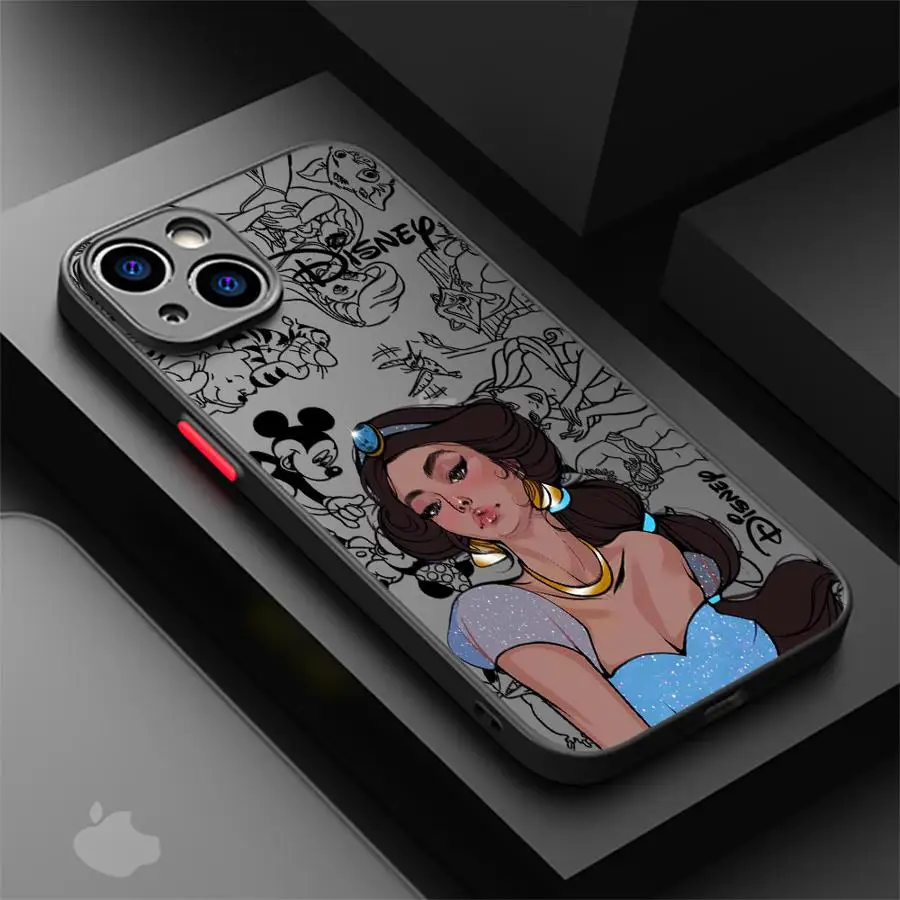 Disney Princess Matte Case For Apple iPhone 11 13 15 14 Pro Max 12 Mini 7 8 Plus XR X XS SE 6 6S TPU Shell Black Phone Cover