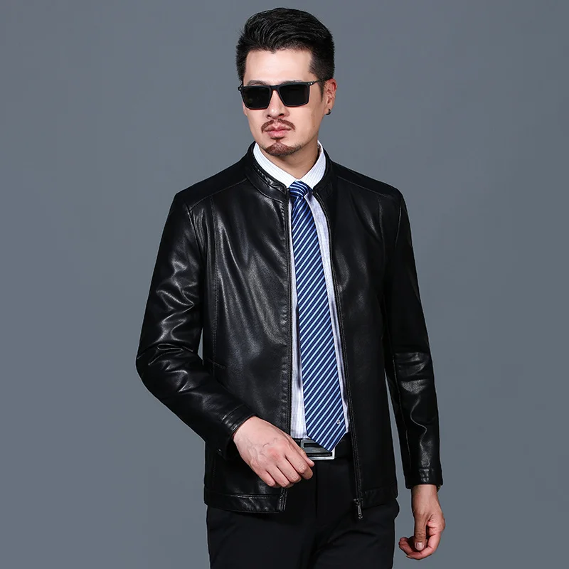 

Real Sheepskin Leather Jacket Men 2024 Spring New Genuine Jackets Man Black Brown Stand Collar Casual Men's Clothing Xhl