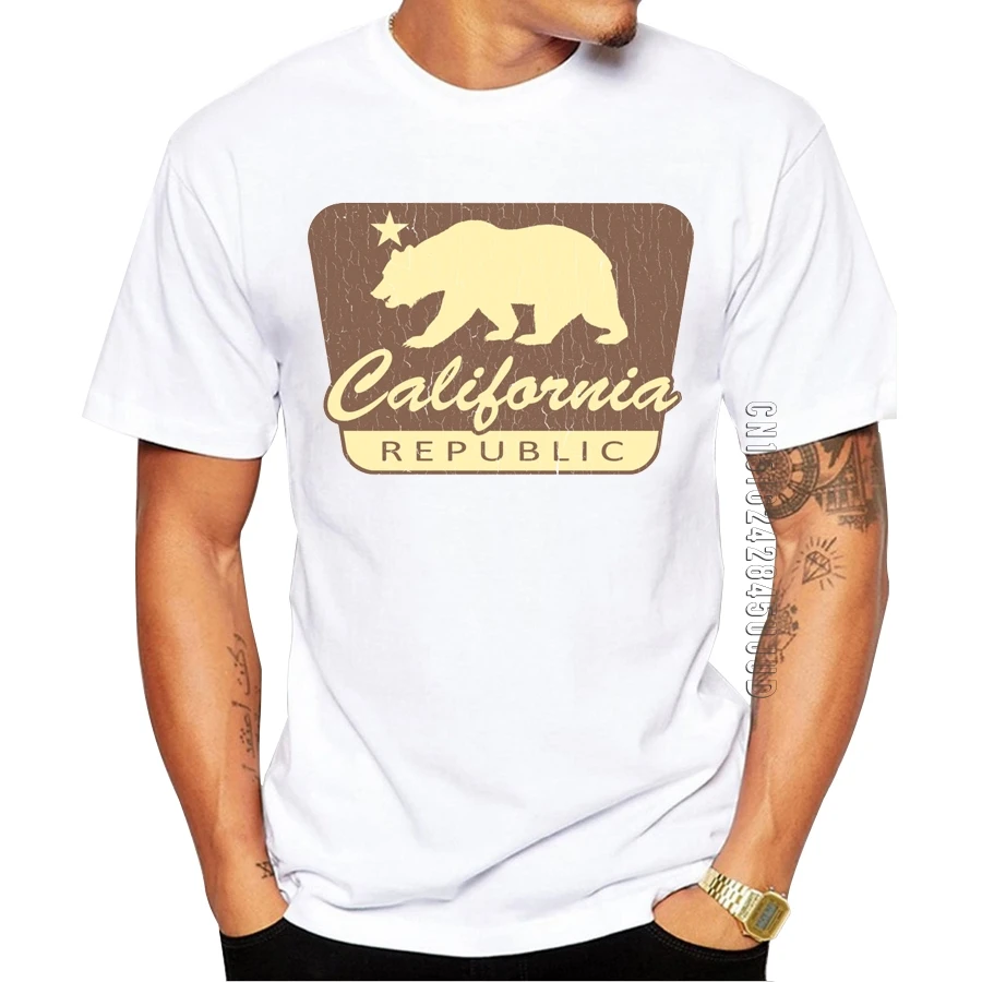 Men Fashion T shirt Hipster California Republic Vintage Printed Tee Shirts 100% Cotton Tops California Bear T-Shirt