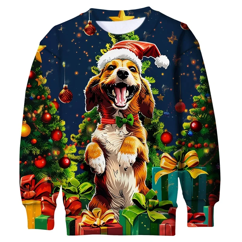 

Men's Ugly Christmas Sweater Cute Long Sleeve Pullover Sweatshirt Funny Knitted 3d Print Dinosaur Hoodie Xmas Gift Holiday Top