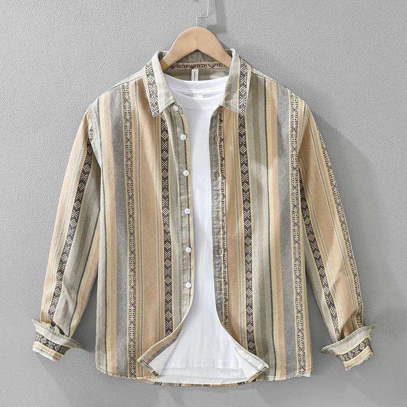 

2026 весна-лето, новые повседневные полосатые рубашки с длинными рукавами из чистого хлопка для мужчин, одежда, уличная одежда, мужские топы