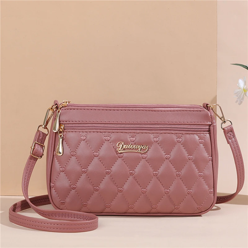 Bolso cruzado de cuero PU con cremallera para mujer, bandolera pequeña de gran capacidad con hilo de bordar, a la moda, novedad