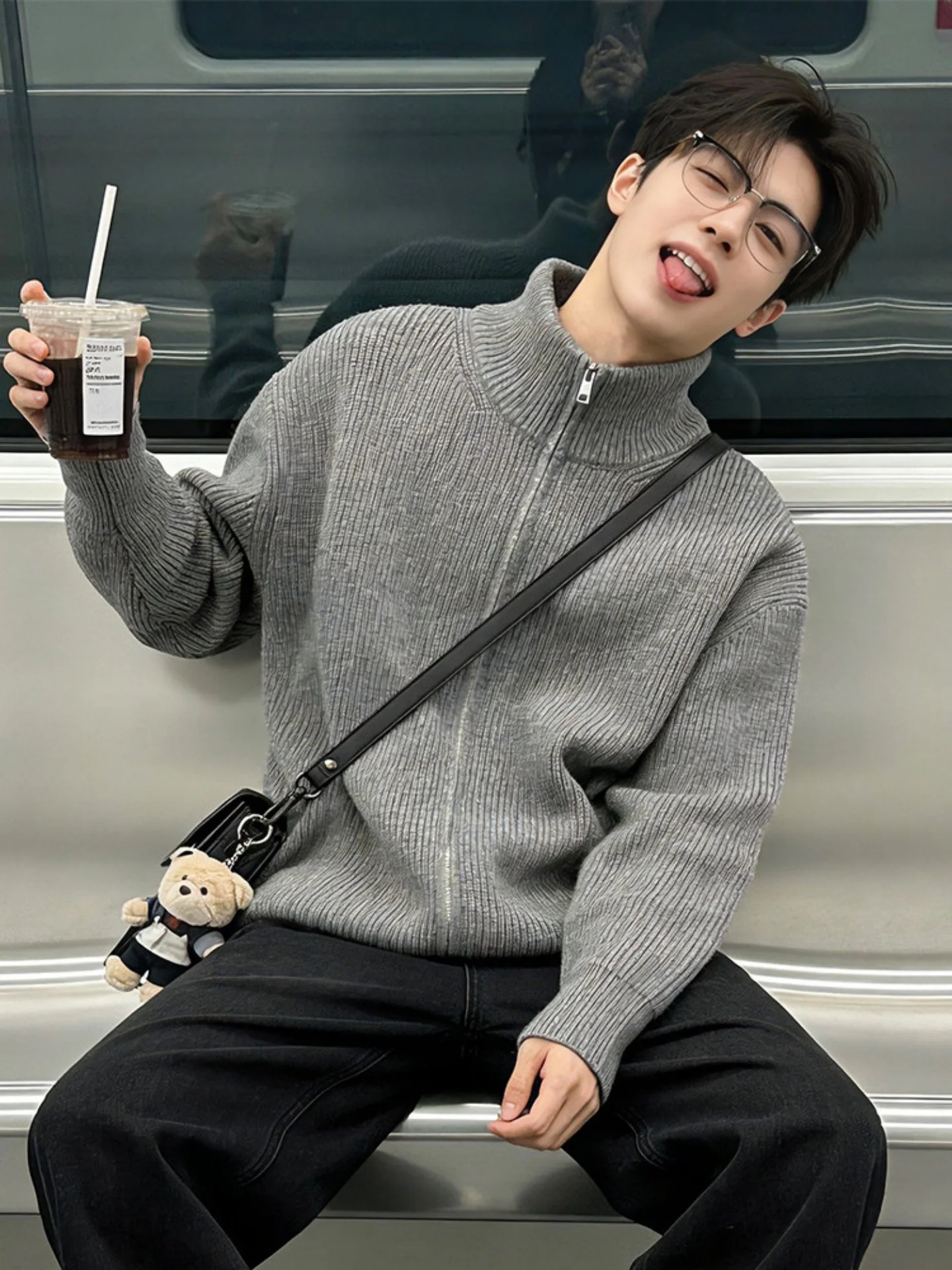 

Мужской вязаный кардиган Cleanfit на молнии, зимний теплый повседневный жакет с воротником-стойкой, модная уличная одежда