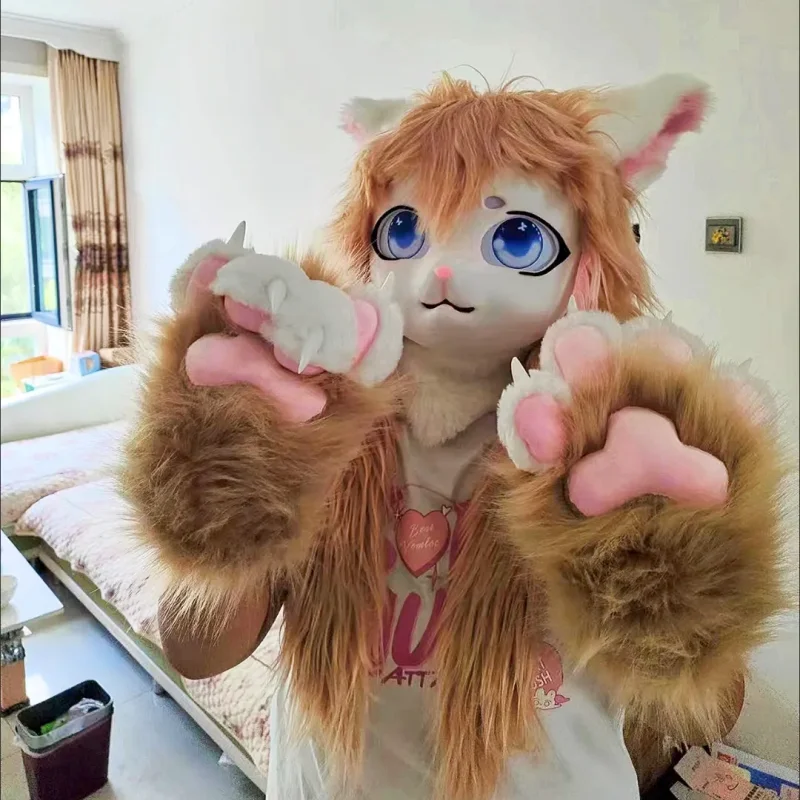 

A Pair Plush Cosplay Costume Furry Color Animal Paw Gloves Cat Girl Gloves Cat Paw Cute Plush Fursuit Winter Indoor Warm Gifts