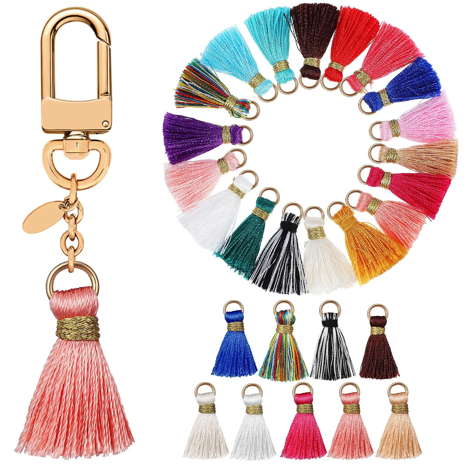 

50 Pcs Gold Tassel 2cm Mini Mixed Color For Crafts Earrings Jewelry Keychain Making Decorations Charms Accessories