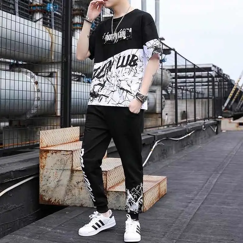 T Shirt Pants Sets Man Loose 2024 Trend Tracksuit Nylon Top Stretch Men's Clothing Casual Luxury Sweatpants 5xl Xl Sports Suits